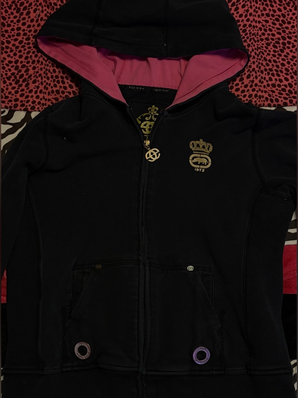 Ecko Black Zip Hoodie with Pink Lining - Brand
